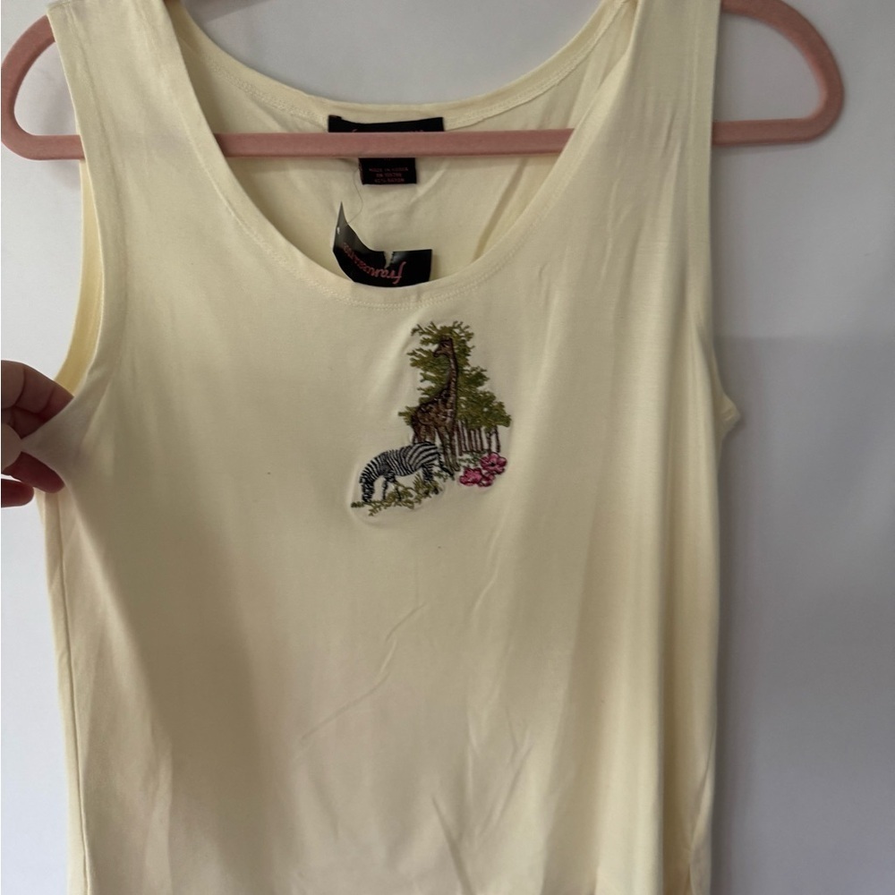 Francesca Rose Tank Top w/ giraffe & zebra. Size medium. New w tags